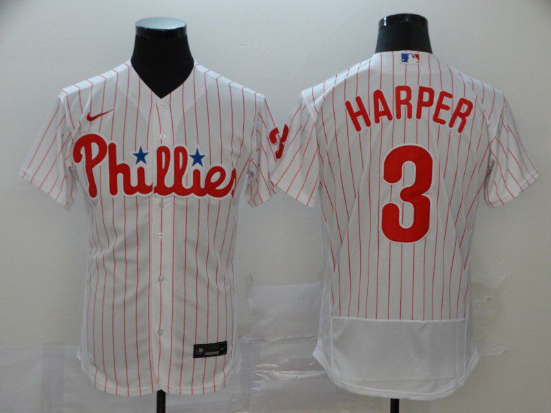 Men Philadelphia Phillies #3 Harper White stripes Nike Elite MLB Jerseys